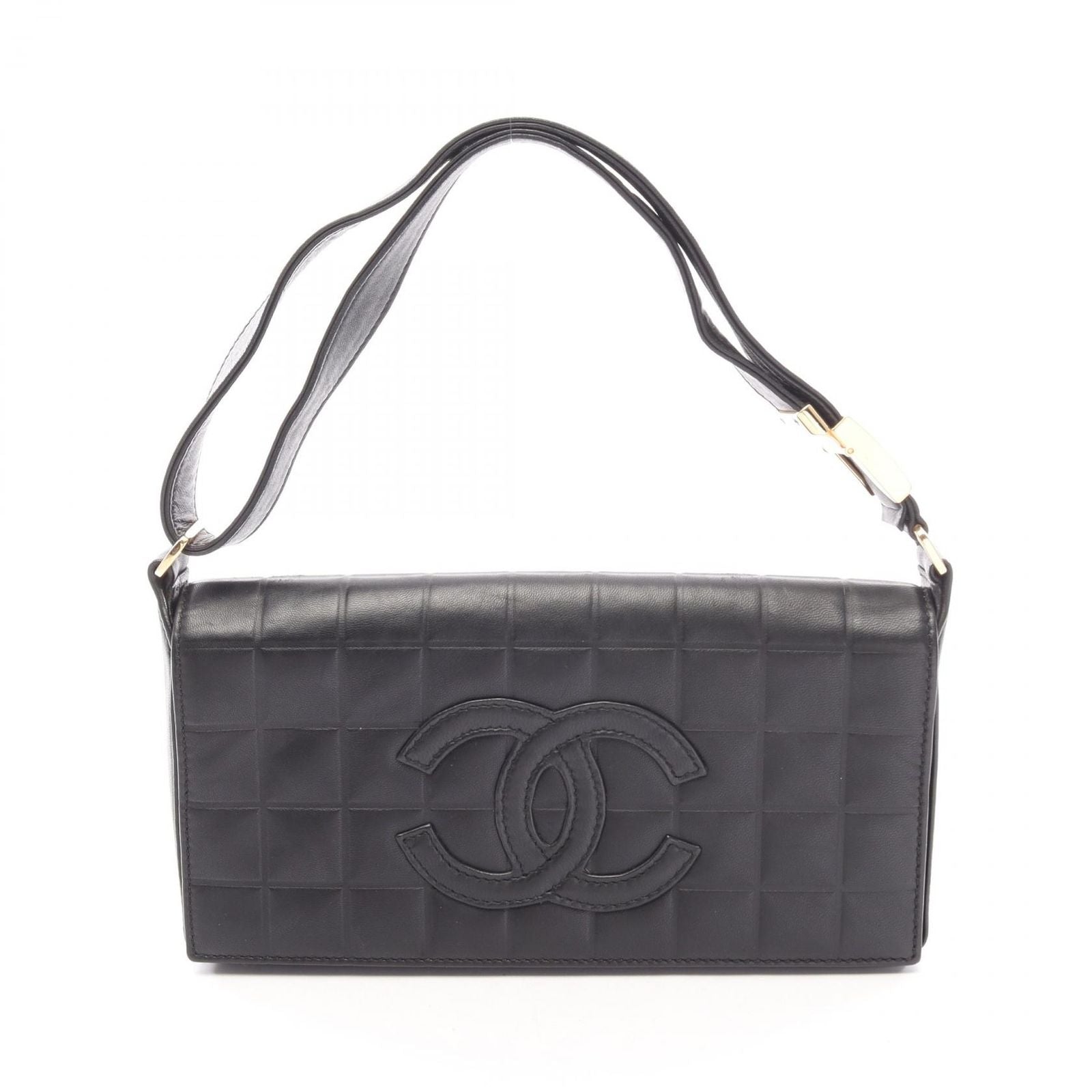 Chanel Shoulder Bag Choco Bar CC Logo Black Lambskin