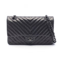 Chanel Shoulder Bag Chevron V-Stitch Double Flap Black Lambskin Chain