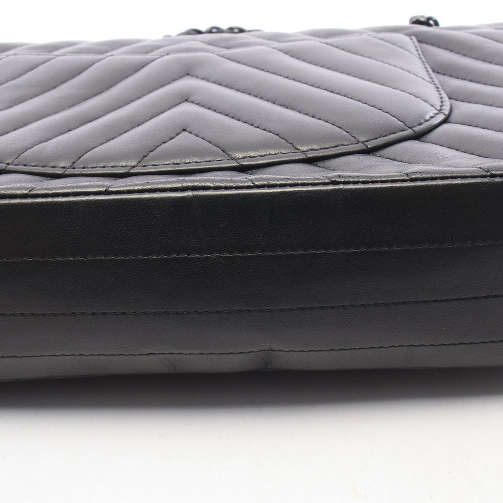 Chanel Shoulder Bag Chevron V-Stitch Double Flap Black Lambskin Chain — view 7