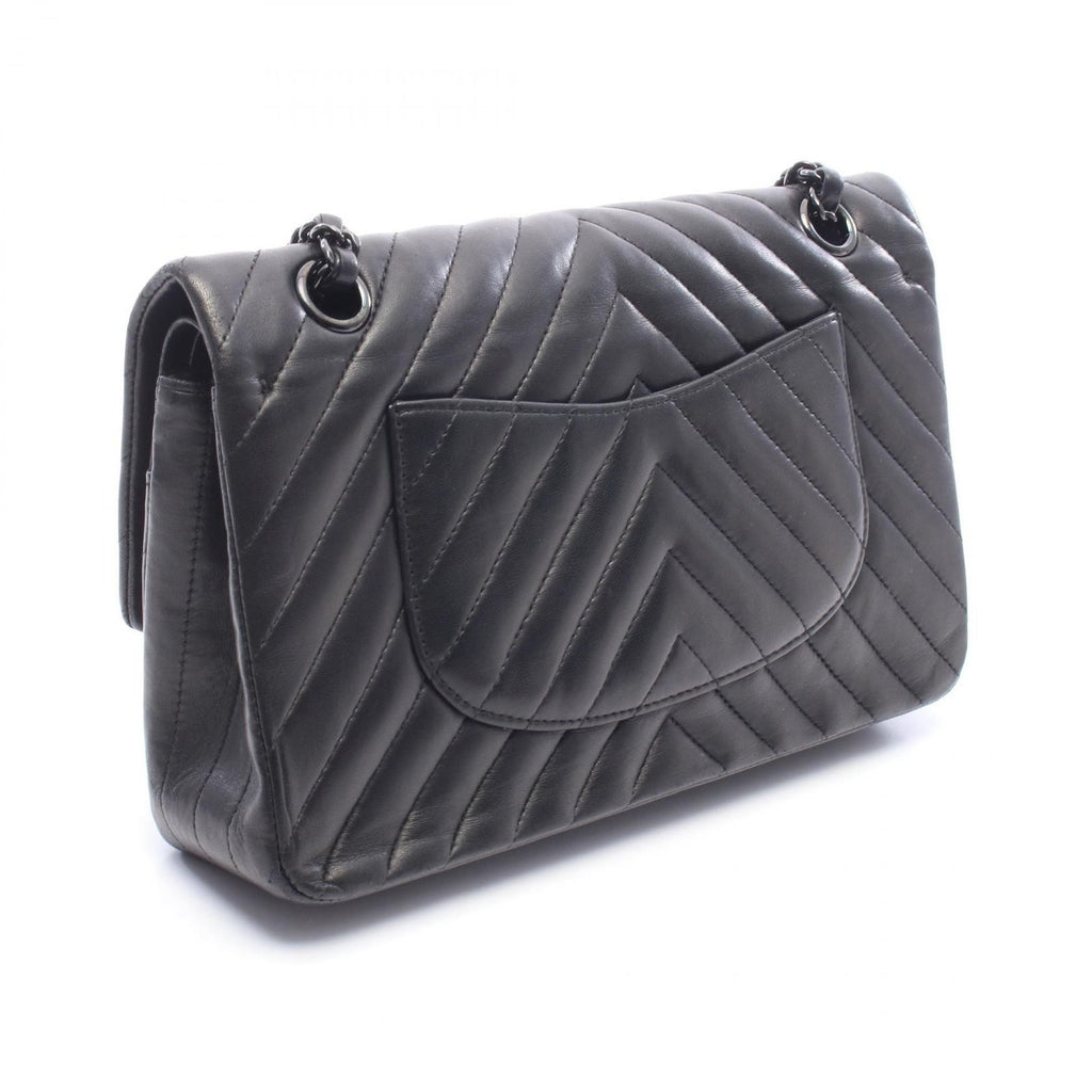 Chanel Shoulder Bag Chevron V-Stitch Double Flap Black Lambskin Chain — view 2