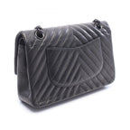 Chanel Shoulder Bag Chevron V-Stitch Double Flap Black Lambskin Chain — view 2