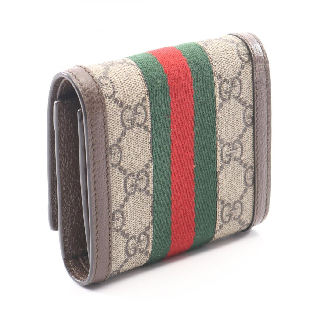 Gucci Bifold Wallet Ophidia GG Sherry Line Beige Brown Green Leather — view 2