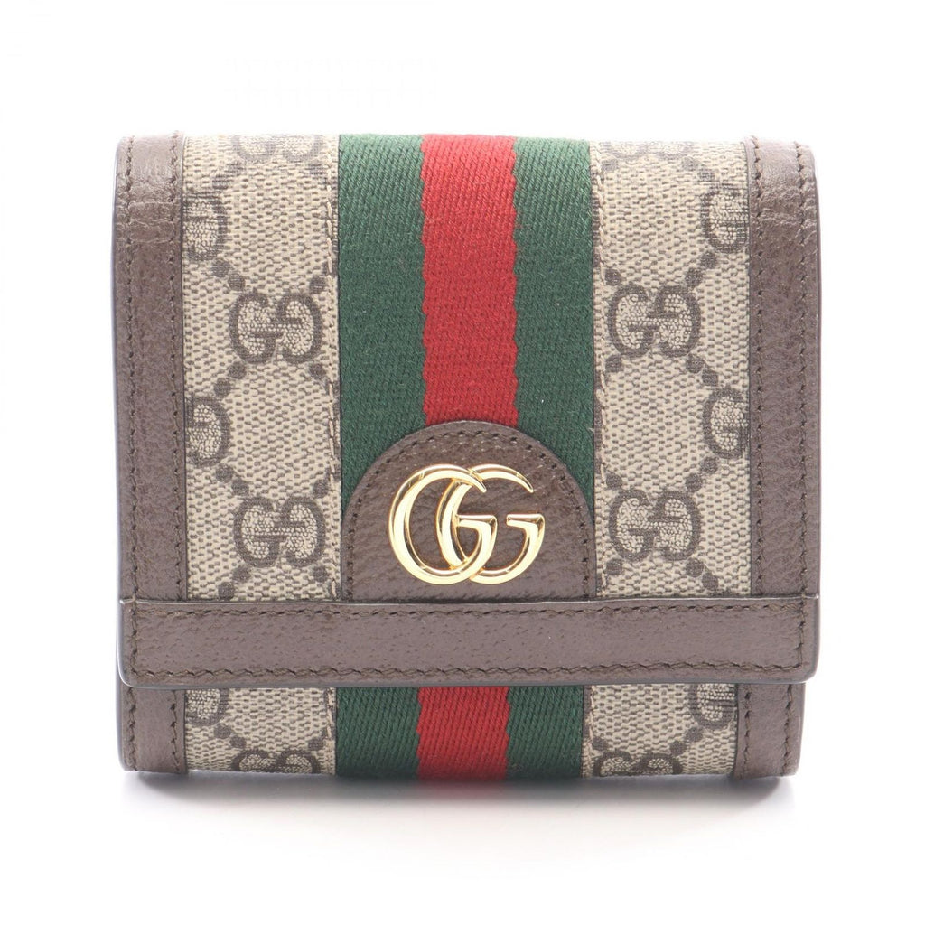 Gucci Bifold Wallet Ophidia GG Sherry Line Beige Brown Green Leather