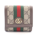 Gucci Bifold Wallet Ophidia GG Sherry Line Beige Brown Green Leather