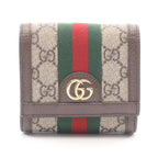 Gucci Bifold Wallet Ophidia GG Sherry Line Beige Brown Green Leather