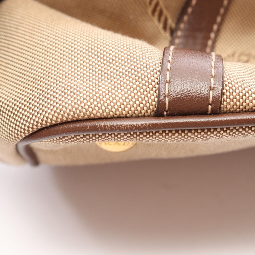 Prada Tote Bag Logo Jacquard 2-Way Beige Brown Canvas Leather Ribbon Motif — view 6