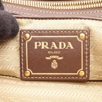Prada Tote Bag Logo Jacquard 2-Way Beige Brown Canvas Leather Ribbon Motif — view 4