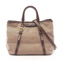 Prada Tote Bag Logo Jacquard 2-Way Beige Brown Canvas Leather Ribbon Motif