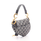 Dior Saddle Bag Mini Oblique Jacquard Ivory Navy Canvas Leather — view 2