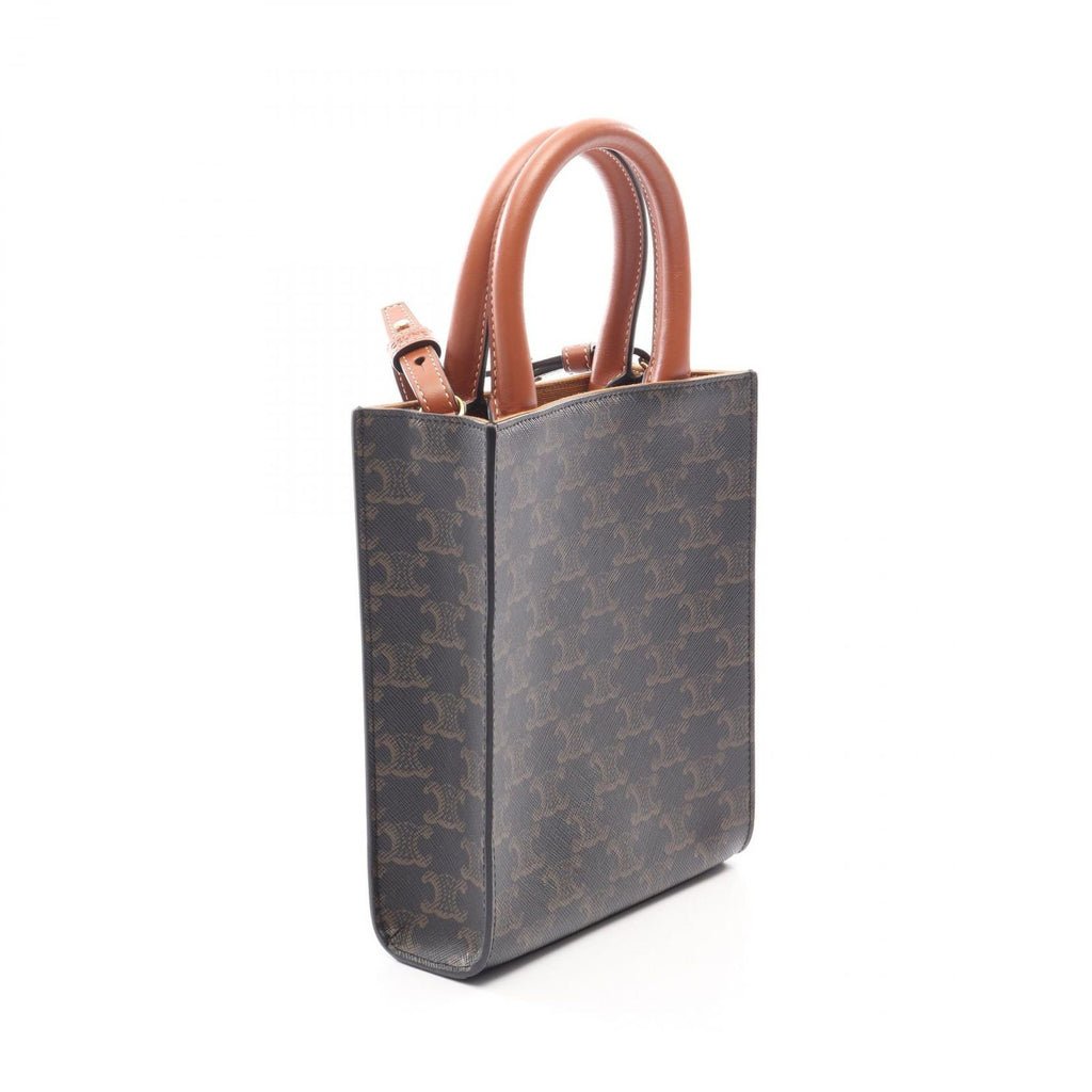 Celine Handbag Mini Vertical Cabas Triomphe 2-Way Brown Black White Canvas — view 2
