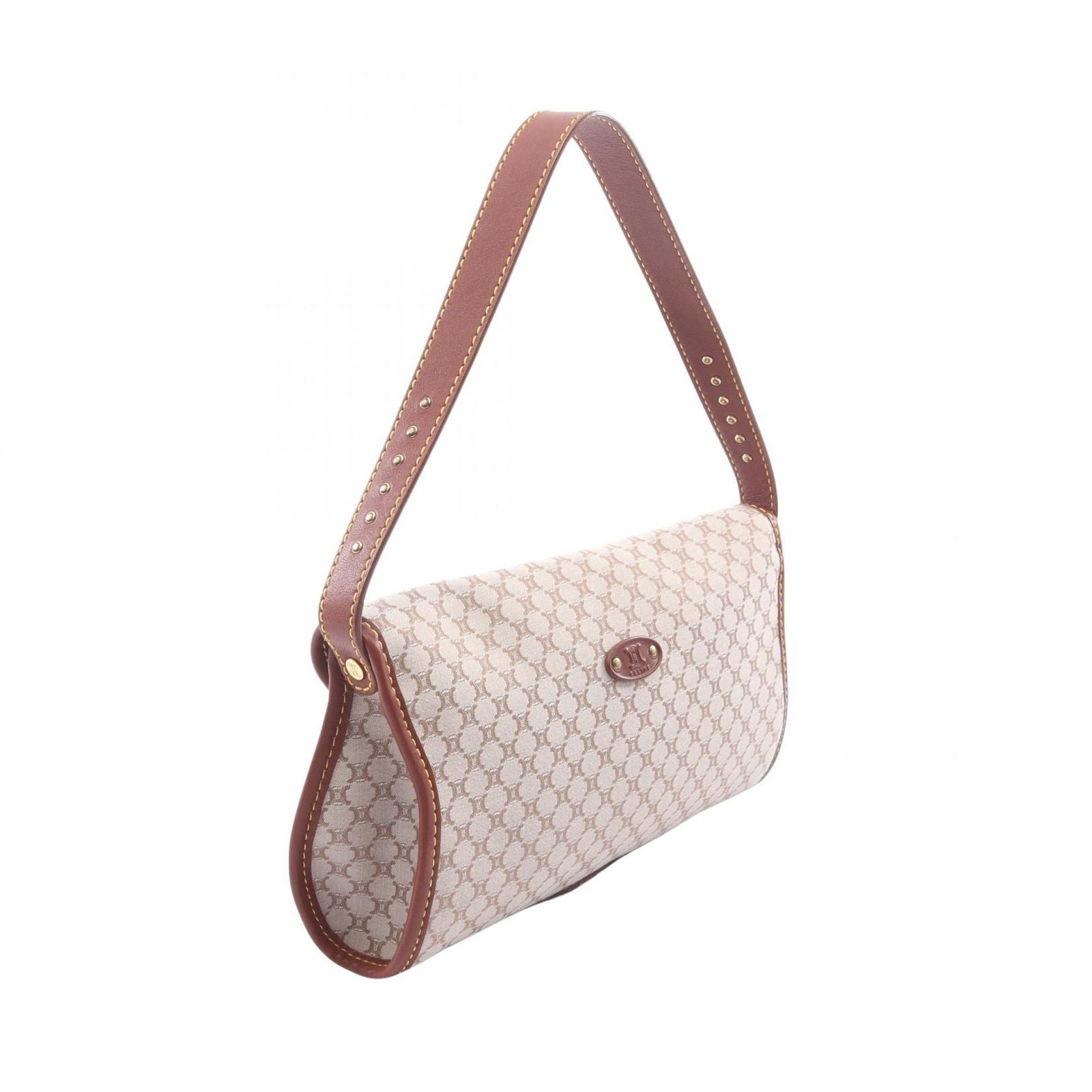 Celine Shoulder Bag Macadam Gray Brown Canvas Leather — view 2