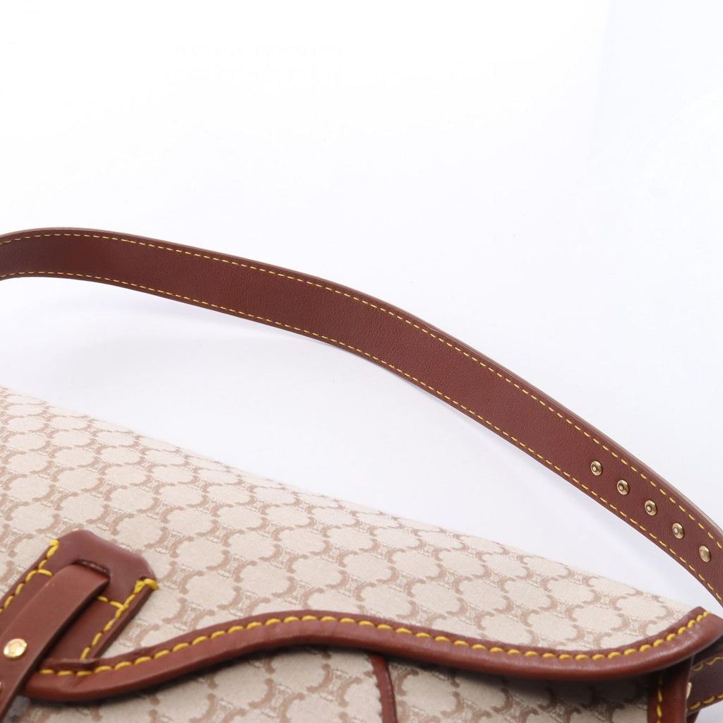 Celine Shoulder Bag Macadam Gray Brown Canvas Leather — view 6