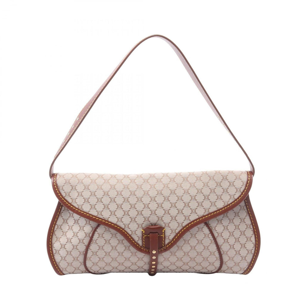 Celine Shoulder Bag Macadam Gray Brown Canvas Leather