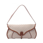 Celine Shoulder Bag Macadam Gray Brown Canvas Leather