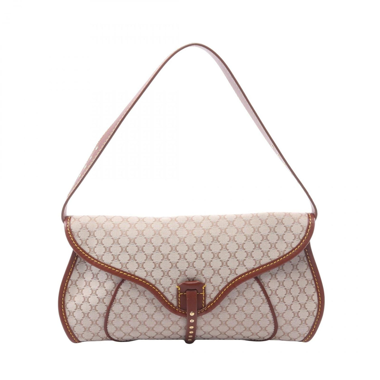 Celine Shoulder Bag Macadam Gray Brown Canvas Leather