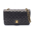 Chanel Shoulder Bag Quilted Double Flap Black Lambskin Chain