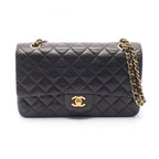 Chanel Shoulder Bag Quilted Double Flap Black Lambskin Chain