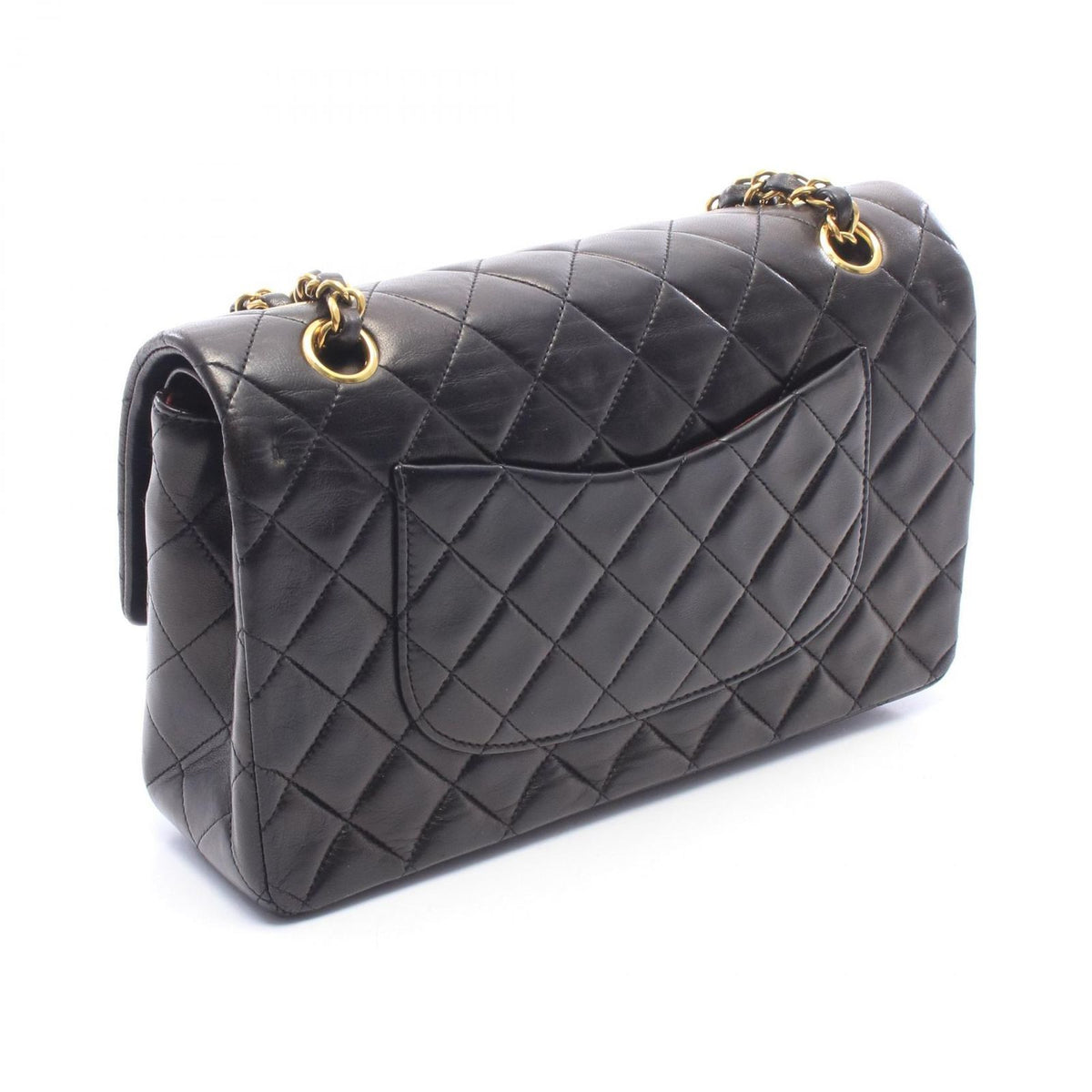 Chanel Shoulder Bag Quilted Double Flap Black Lambskin Chain — view 2