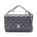 Chanel Shoulder Bag Quilted Black Lambskin Chain Wallet