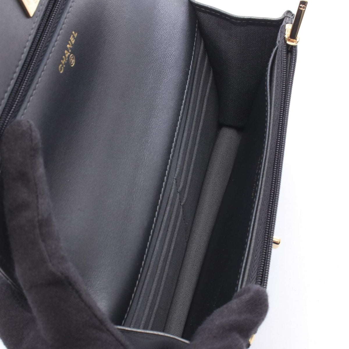 Chanel Shoulder Bag Quilted Black Lambskin Chain Wallet — view 3