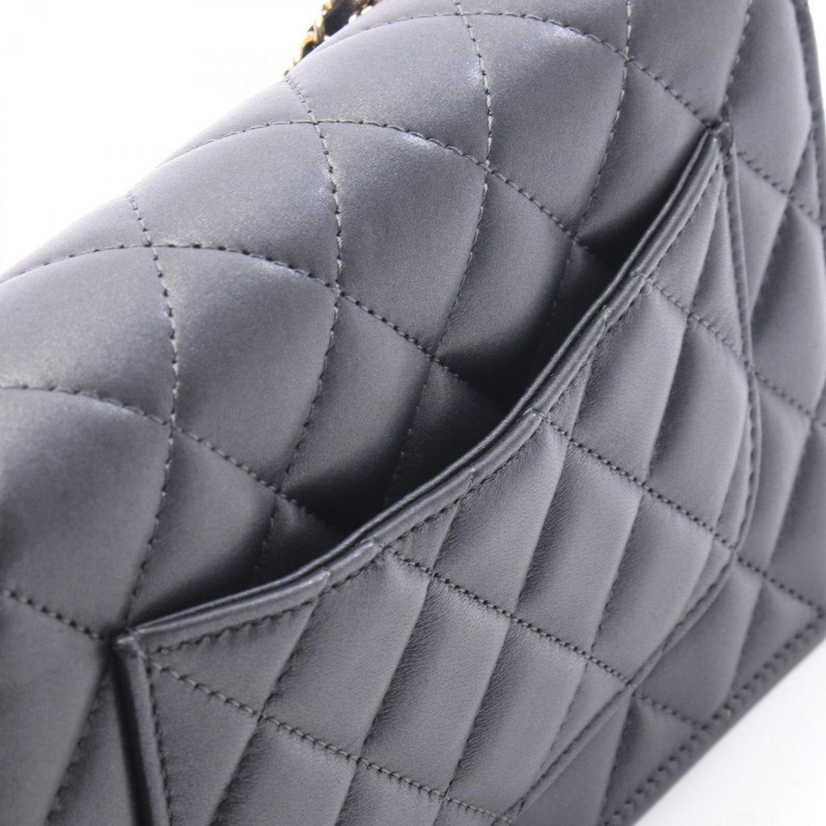 Chanel Shoulder Bag Quilted Black Lambskin Chain Wallet — view 7