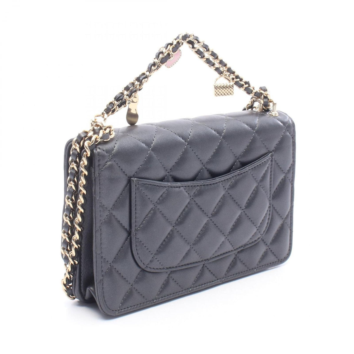 Chanel Shoulder Bag Quilted Black Lambskin Chain Wallet — view 2