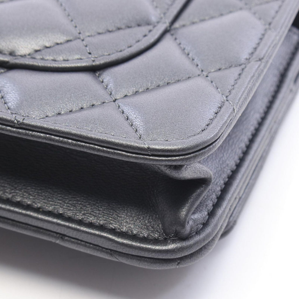 Chanel Shoulder Bag Quilted Black Lambskin Chain Wallet — view 6