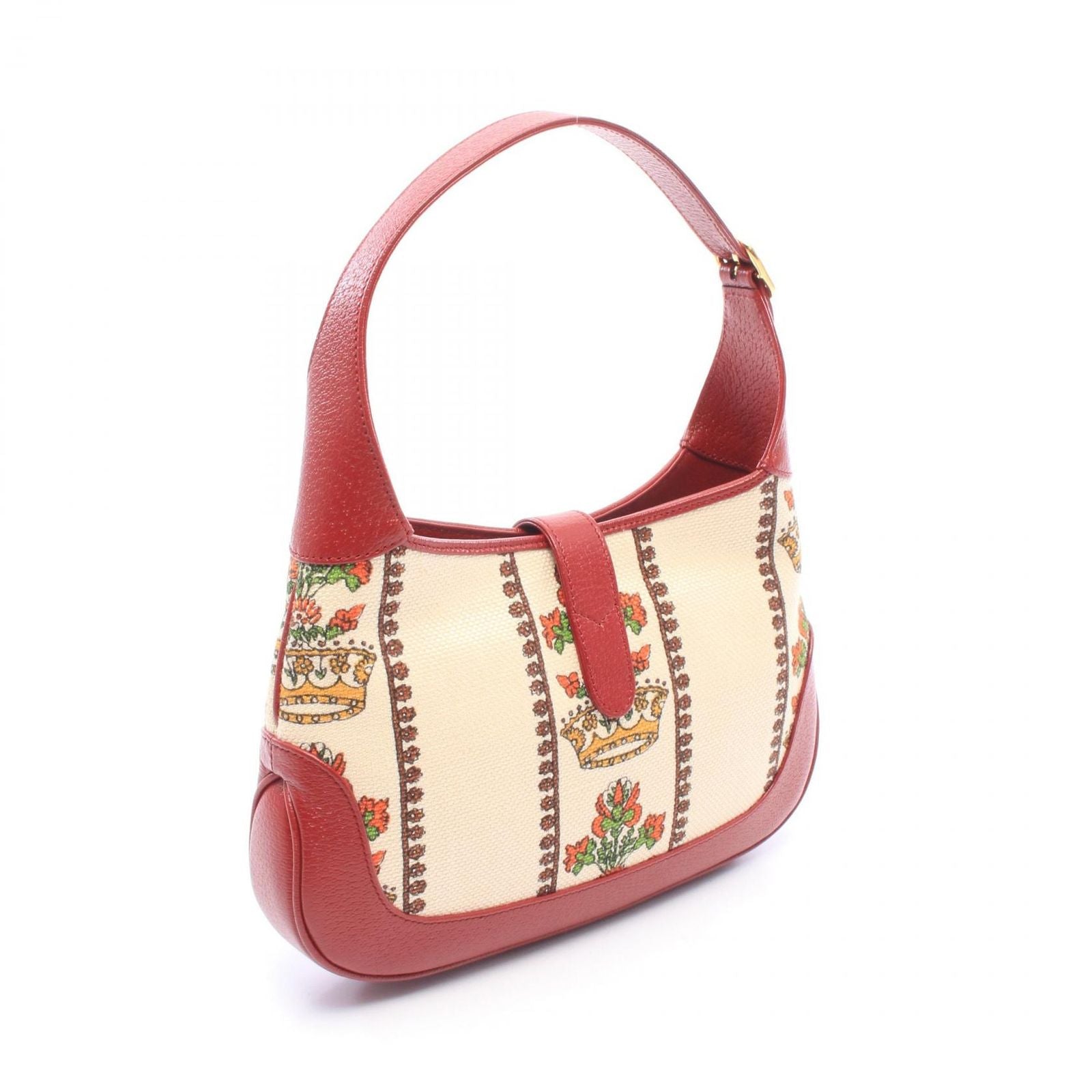 Gucci Shoulder Bag New Jackie Crown Ivory Red Multi Canvas Leather — view 2