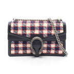 Gucci Shoulder Bag Dionysus Black Plaid Fabric Leather Small