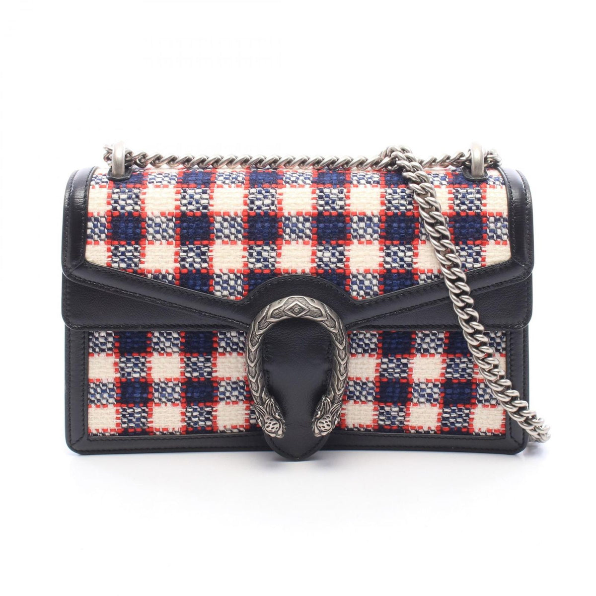 Gucci Shoulder Bag Dionysus Black Plaid Fabric Leather Small