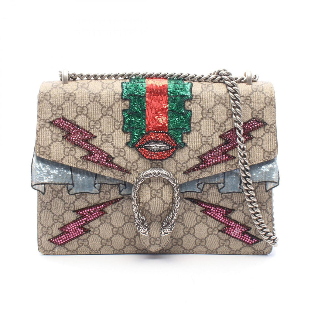 Gucci Shoulder Bag Dionysus Re Edition GG Supreme Beige Brown Multi Canvas Suede