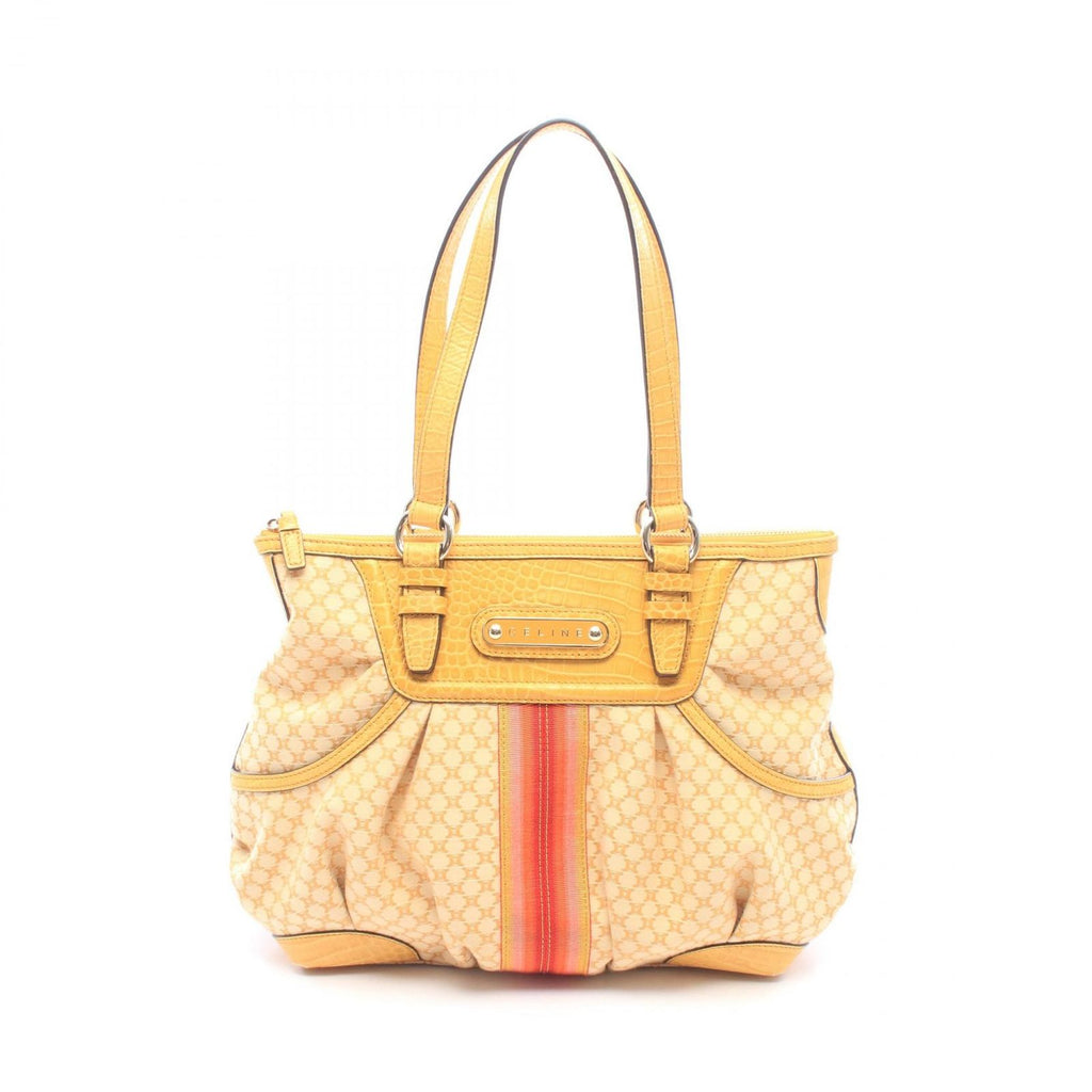 Celine Tote Bag Macadam Croco Embossed Sc Yellow Multi Canvas Leather