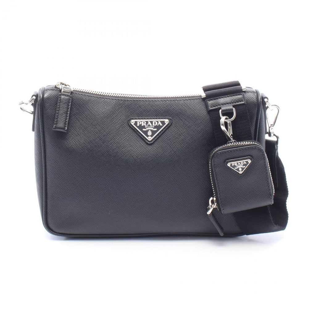 Prada Shoulder Bag Saffiano Travel Black Leather Triangle Logo