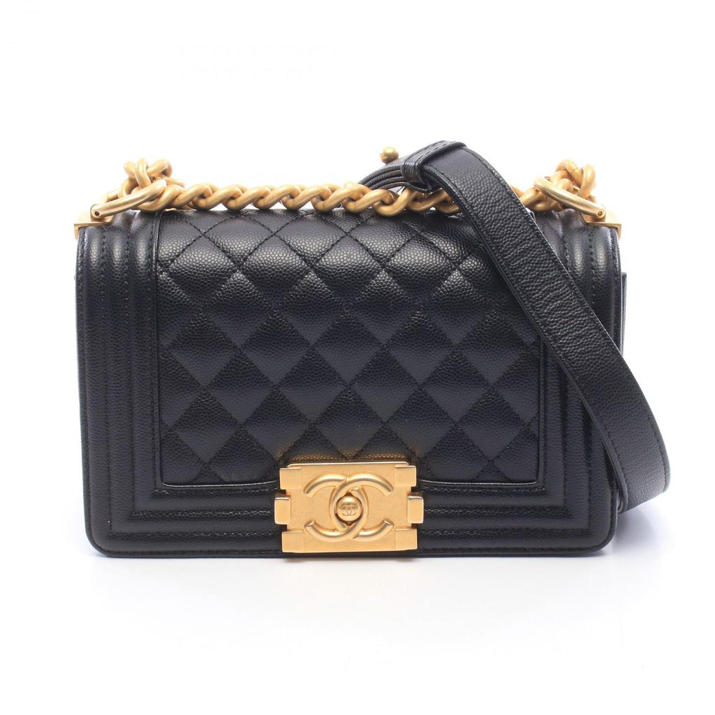 Chanel Shoulder Bag Boy Small Black Caviar Leather Chain