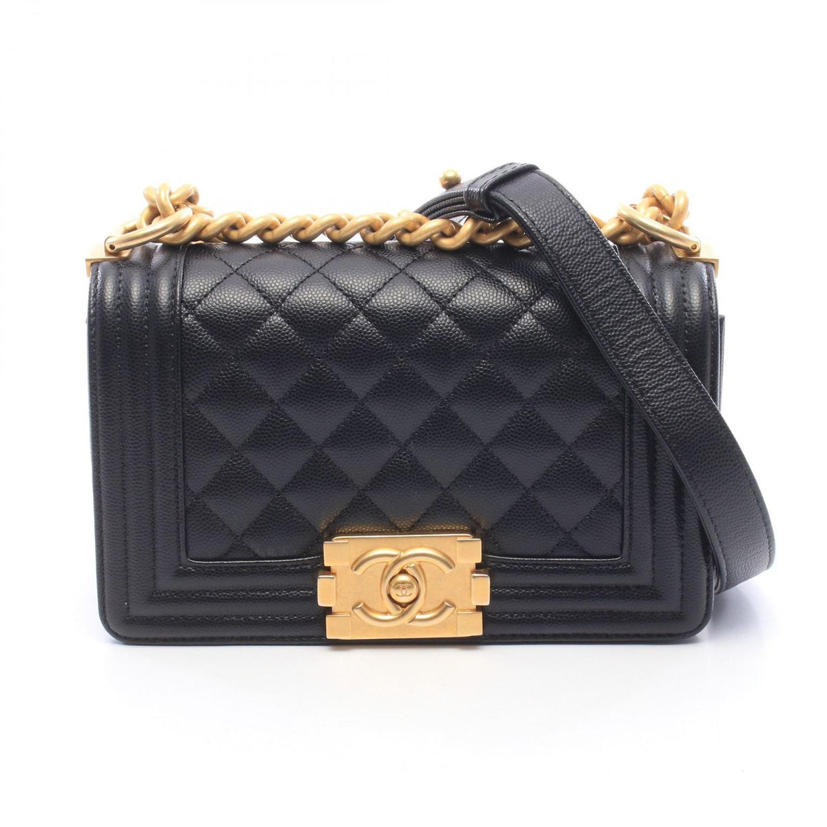 Chanel Shoulder Bag Boy Small Black Caviar Leather Chain