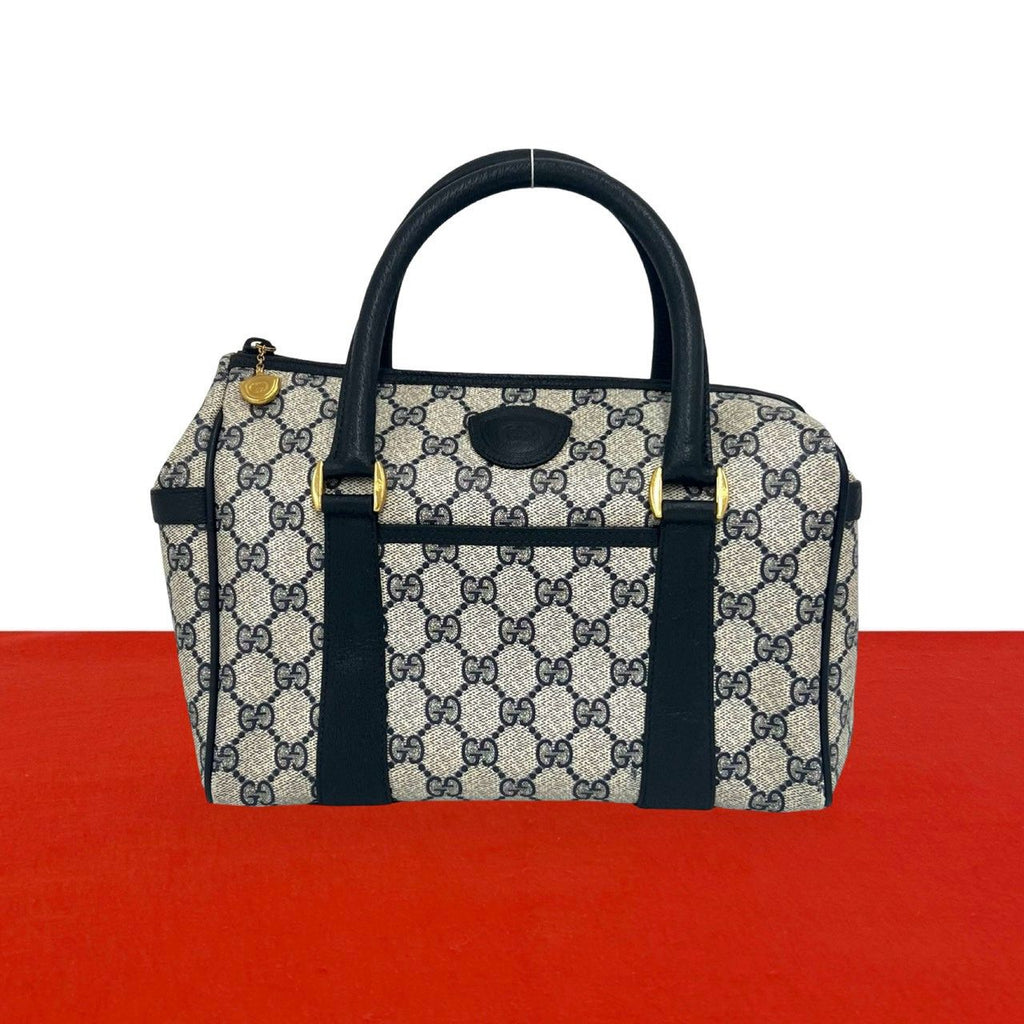 Gucci Vintage GG Logo Leather Mini Boston Bag Navy