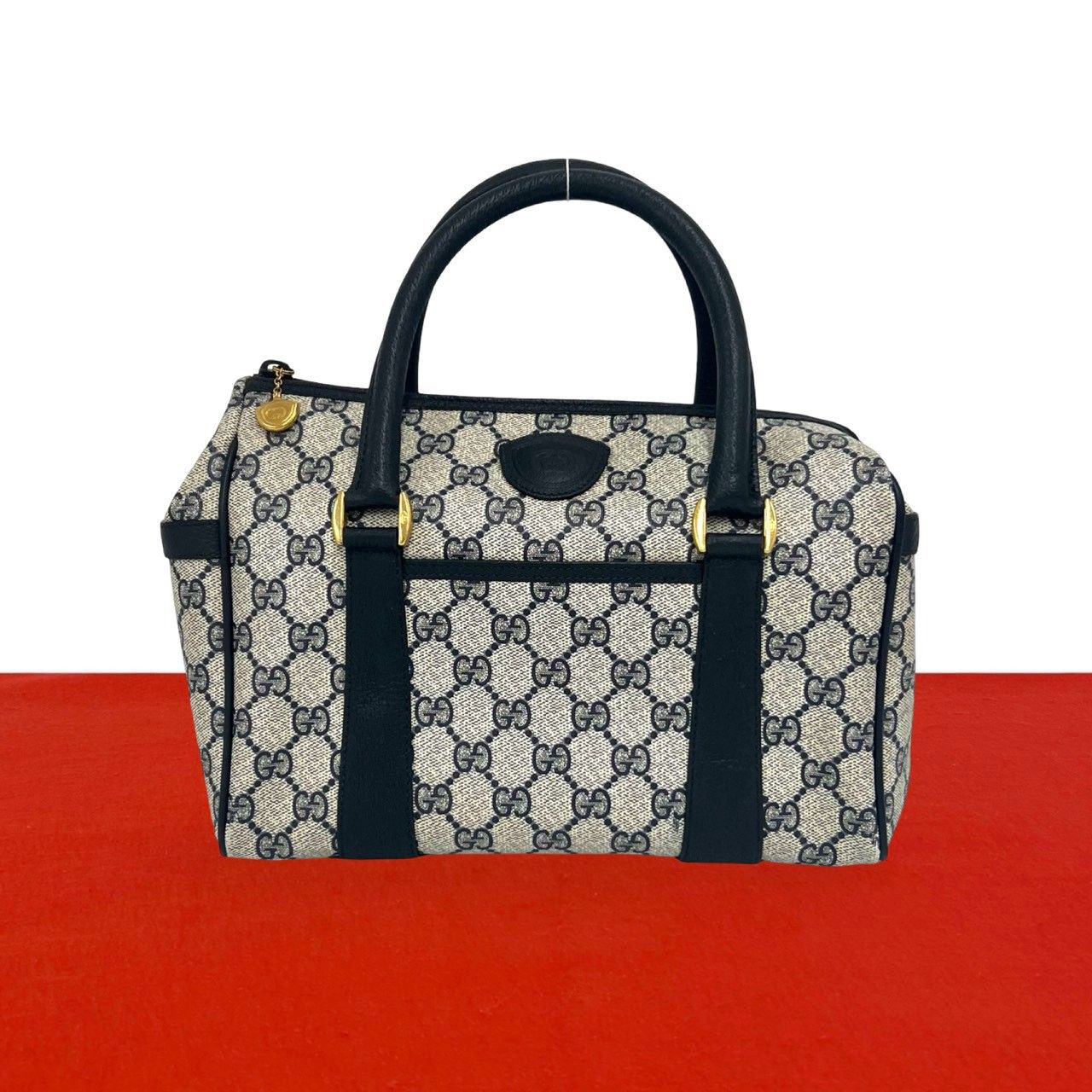 Gucci Vintage GG Logo Leather Mini Boston Bag Navy