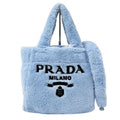 Prada Shearling Mini Tote Blue Pile 2-Way Shoulder Bag Silver