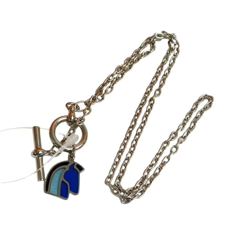 Hermes Necklace Helios Cheval Camaille de Blue Silver Metal