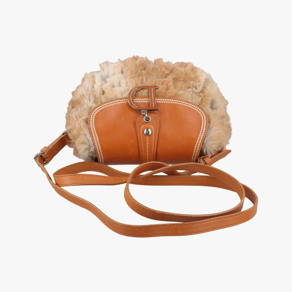 Dior d Logo Brown Fur Leather Shoulder Bag — view 8