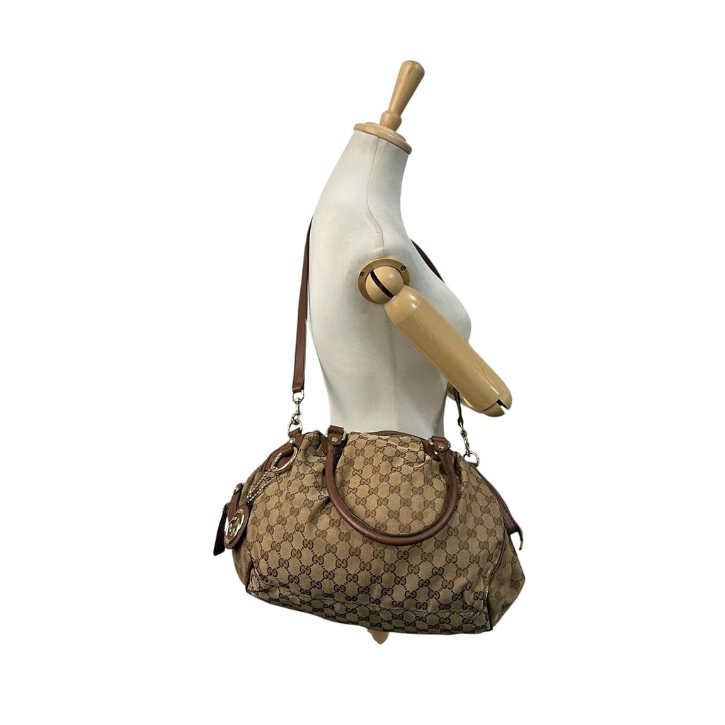Gucci Sukey GG Canvas Leather 2-Way Tote Shoulder Bag Crossbody Brown Gold — view 4
