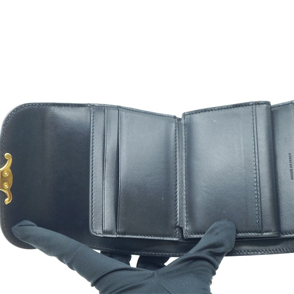 Celine Triomphe Trifold Wallet Small Flap Coin Purse Black Gold — view 6