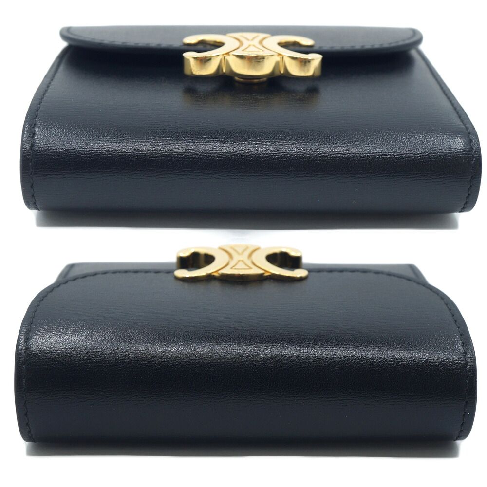 Celine Triomphe Trifold Wallet Small Flap Coin Purse Black Gold — view 3