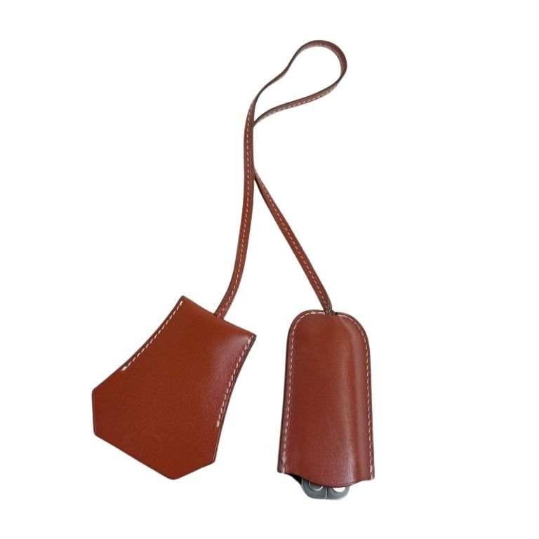 Hermes Bag Charm Key Fetu Brown SS Box Calf Clochette Key Ring Scissors Knife