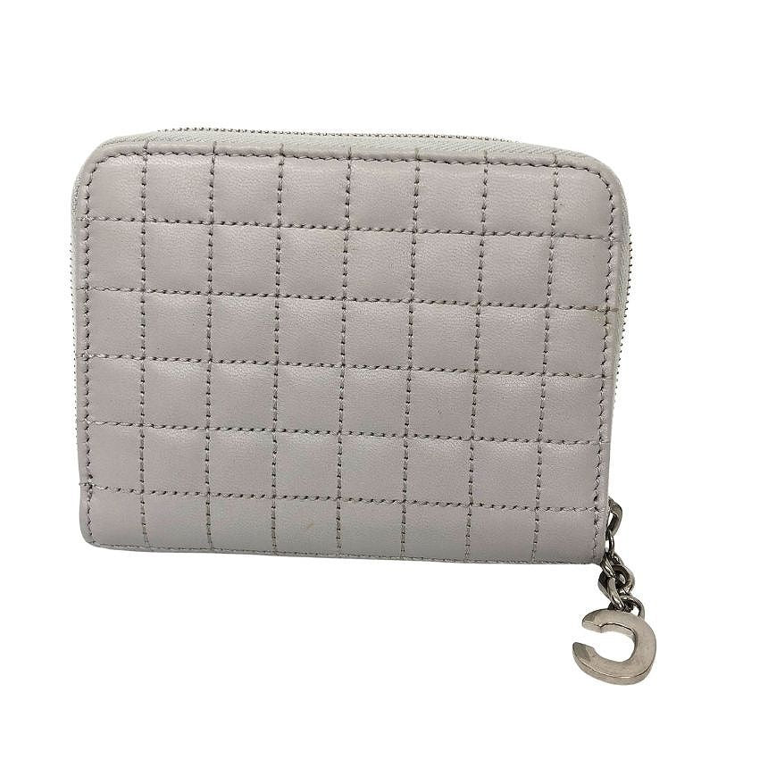 Celine Fold Wallet C Charm Compact Zip C Coin Purse Card Case Quilted Light