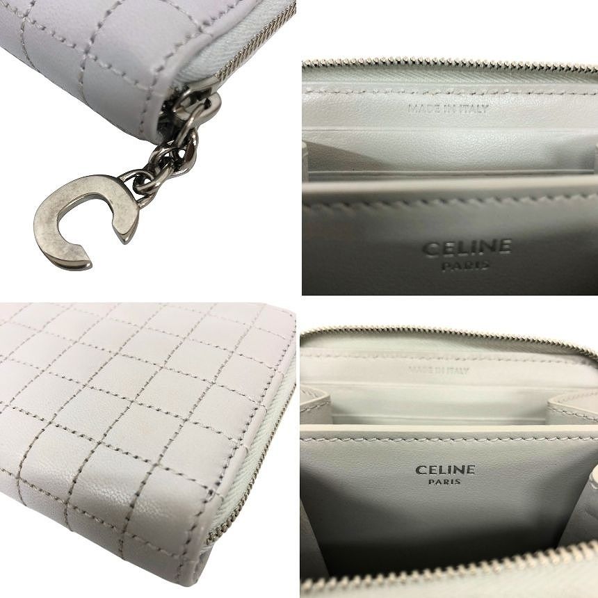Celine Fold Wallet C Charm Compact Zip C Coin Purse Card Case Quilted Light — view 3