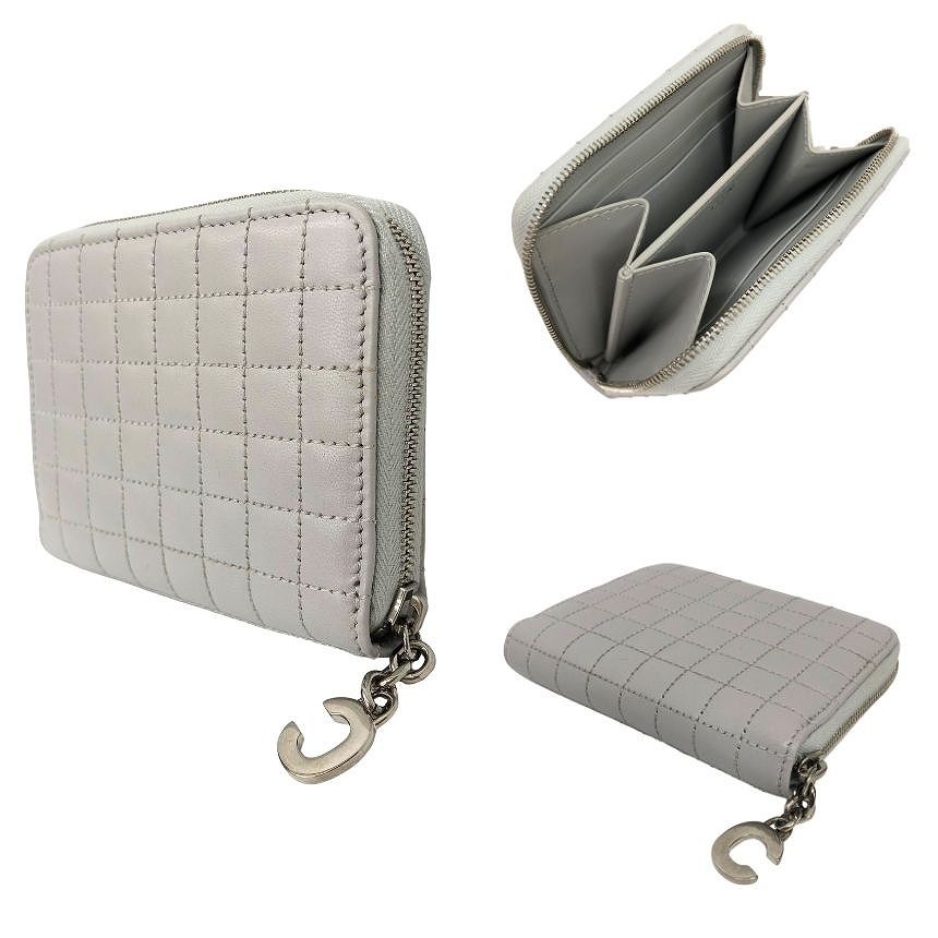 Celine Fold Wallet C Charm Compact Zip C Coin Purse Card Case Quilted Light — view 2