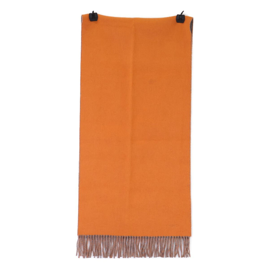 Hermes Logo Embroidery Cashmere Bicolor Fringe Scarf — view 2