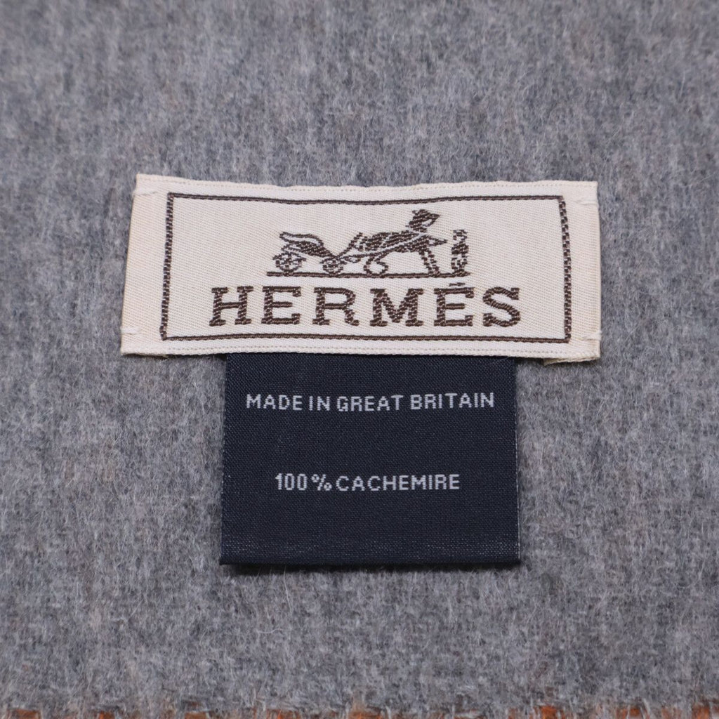 Hermes Logo Embroidery Cashmere Bicolor Fringe Scarf — view 7
