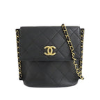 Chanel Quilted Chain Shoulder Bag CC Logo Black Antique Gold